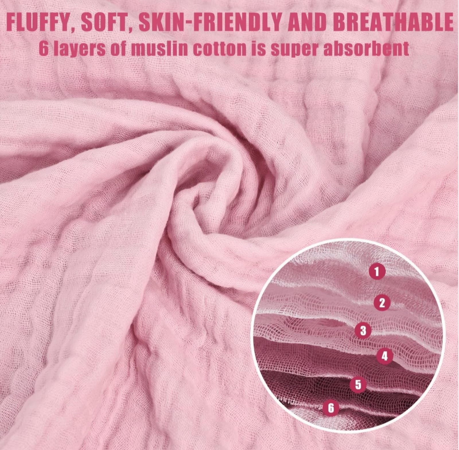 6 Layer Muslin Baby Bath Towel | 500 TC Super Soft & Highly Absorbent Wash Towel for Newborn | Extra Soft Muslin Cotton Towel for Kids, Boys & Girls