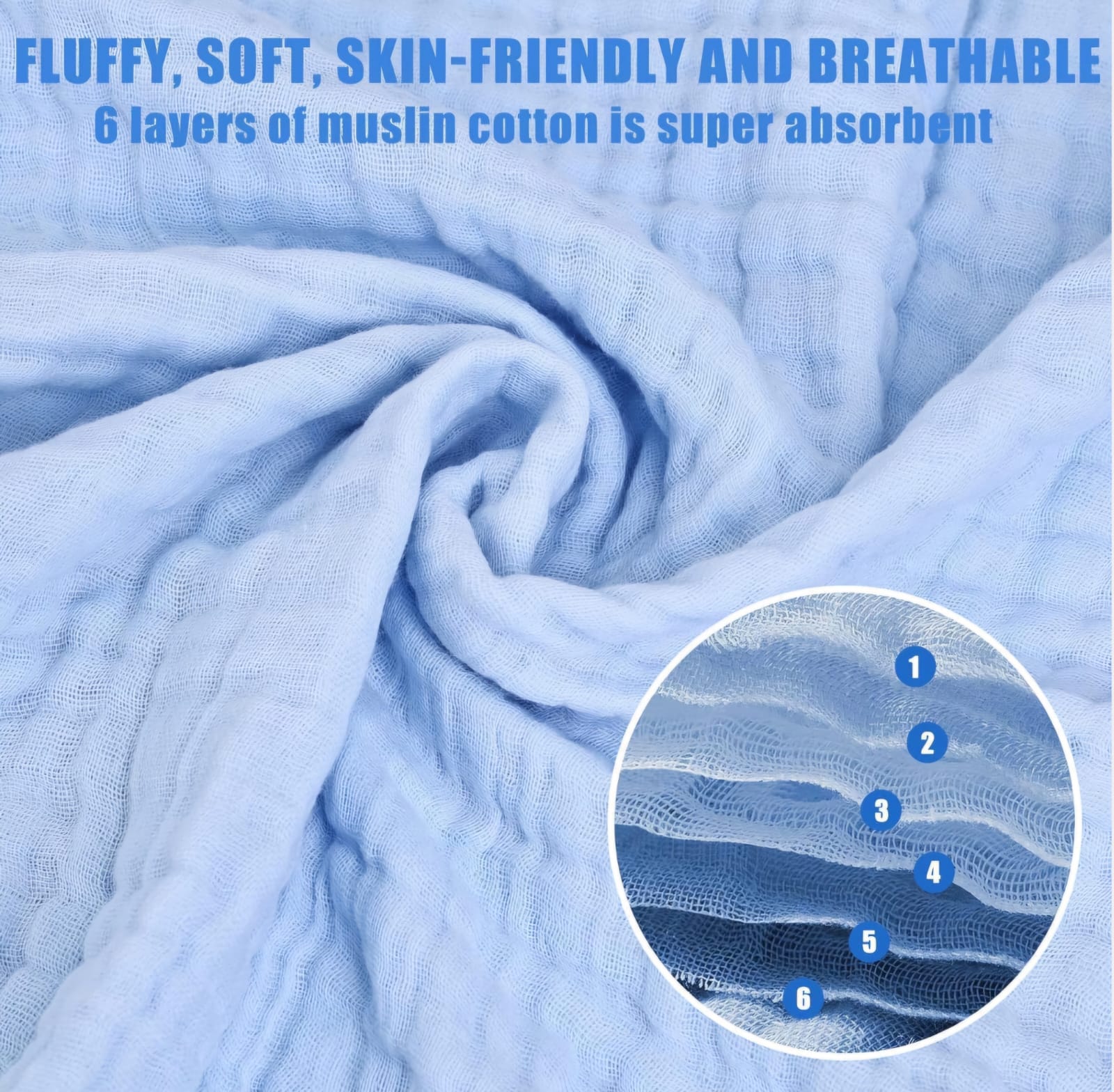6 Layer Muslin Baby Bath Towel | 500 TC Super Soft & Highly Absorbent Wash Towel for Newborn | Extra Soft Muslin Cotton Towel for Kids, Boys & Girls