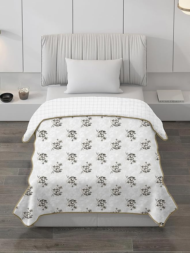 White Floral Cotton Dohar for Single Bed