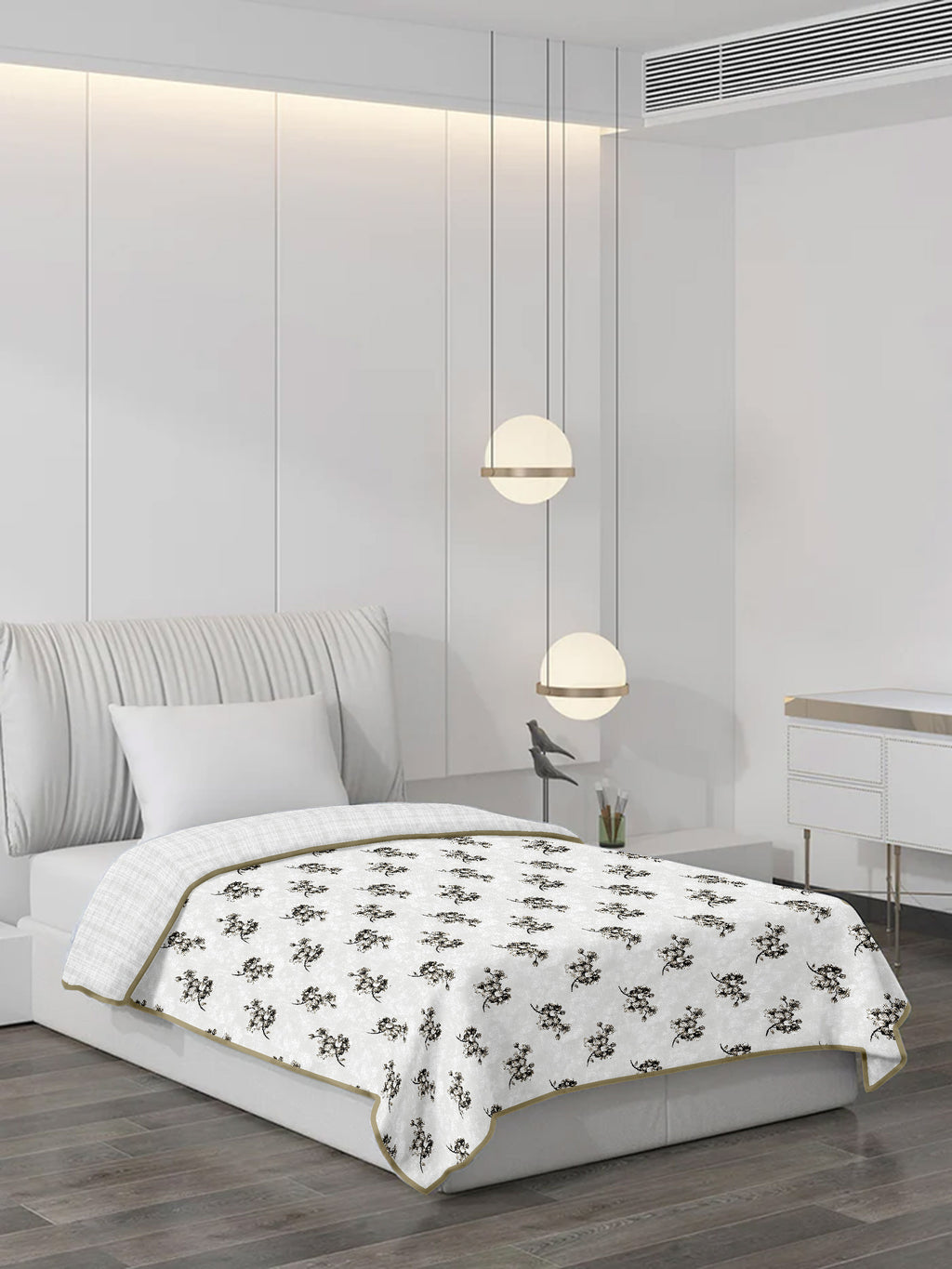 White Floral Cotton Dohar for Single Bed (142x220 cm)