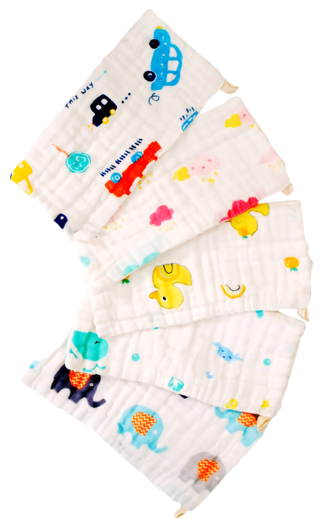 Set of baby hankies with colorful animal prints
