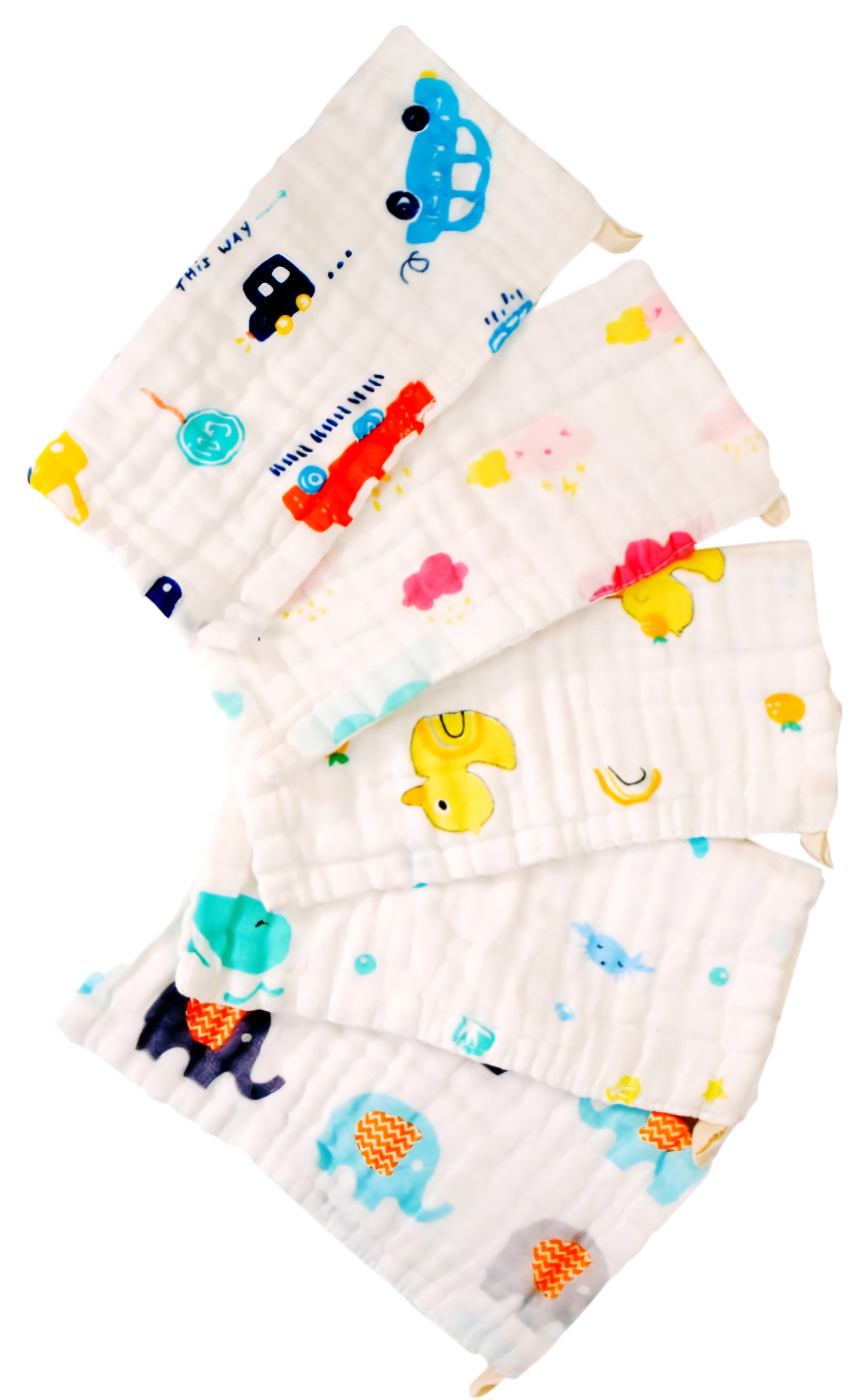 Set of baby hankies with colorful animal prints