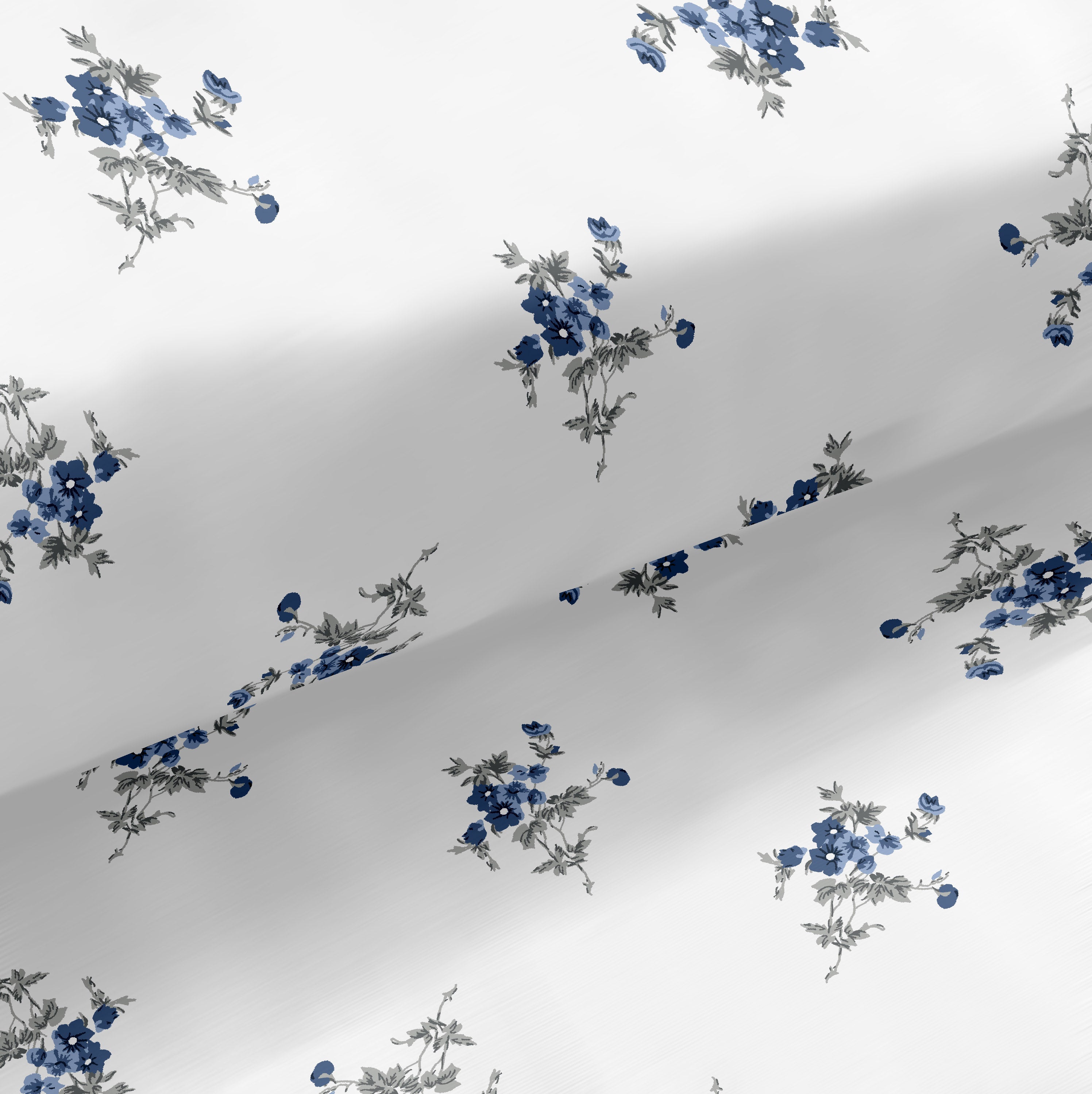pattern blue flowers in white bedsheet