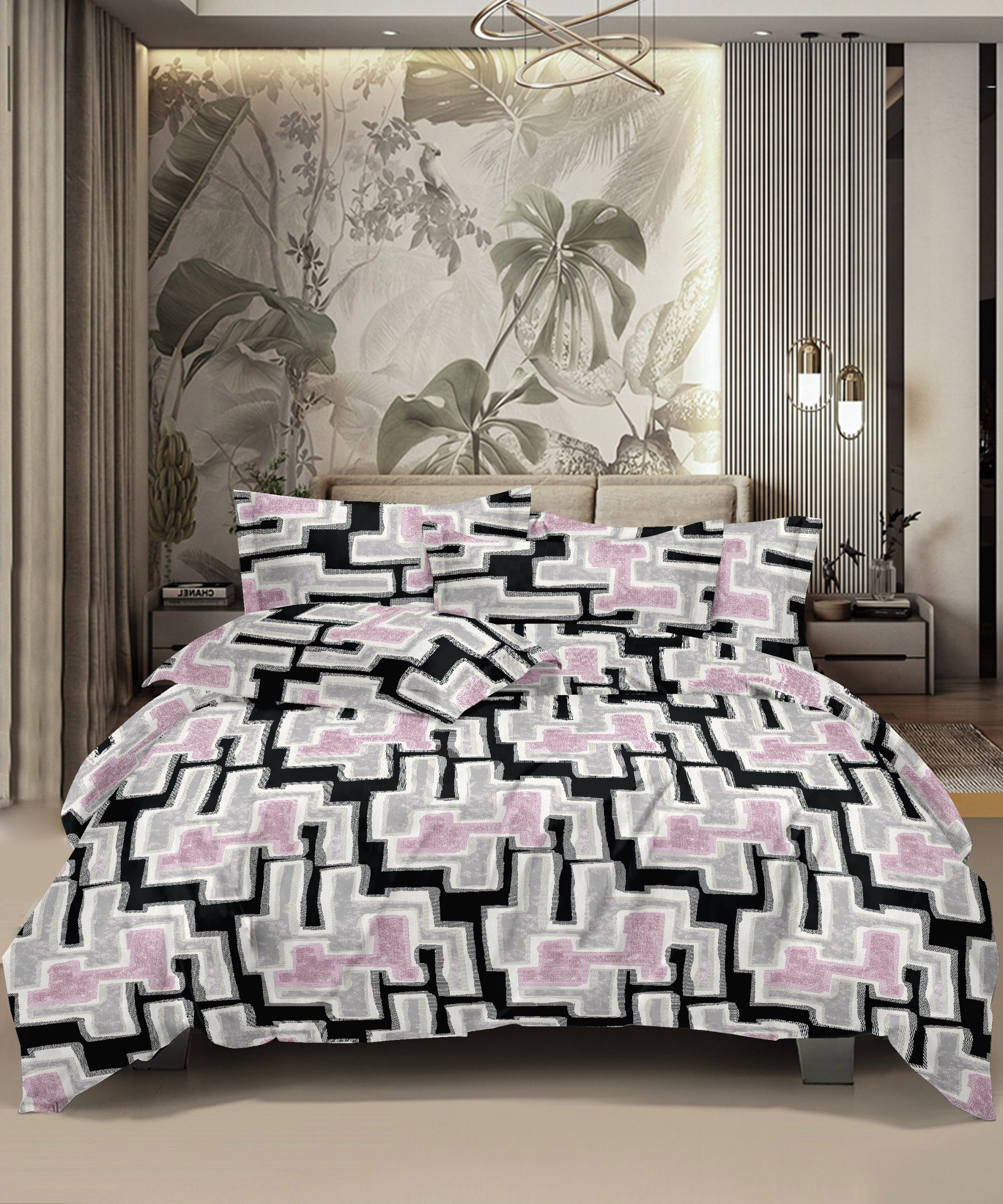 HONOR YOUR HOME 100% Cotton Bed Sheet for King Size Bed, 1 King Size Bedsheet 100% Cotton (108 * 108 Inches) with 2 Pillow Covers | 180 TC Bedsheet (Etheral Watercolor) -Pink Color