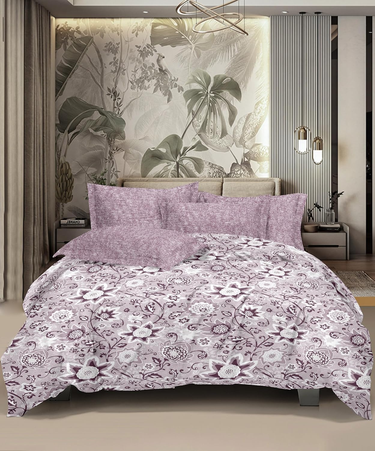 HONOR YOUR HOME 100% Cotton Bed Sheet for King Size Bed, 1 King Size Bedsheet 100% Cotton (108 * 108 Inches) with 2 Pillow Covers | 180 TC Bedsheet (Plum Blossom) -Pink Color